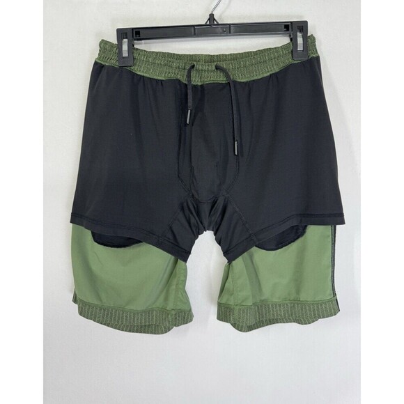 Lululemon Pace Breaker ‘Stretch Your Head’ Shorts Large Green Herringbone Lined - Picture 6 of 10